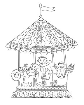 recommend clip art: line art illustration of circus theme merry-go-around