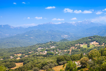 Landscape with villages and mountains. Corsica