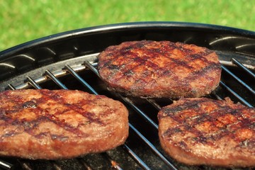 BBQ Hamburger Patties On The Hot Charcoal Grill