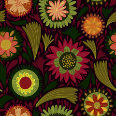 Retro flower seamless background. Vector illustration.