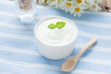Delicious, yogurt in a ceramic bowl.