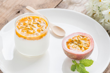 Yogurt with passion fruit.