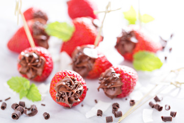 Fresh strawberries filled with chocolate mousse