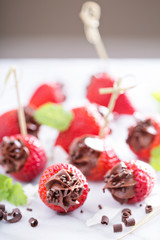 Fresh strawberries filled with chocolate mousse