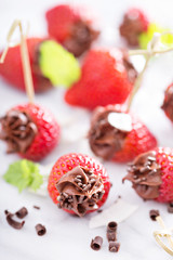 Fresh strawberries filled with chocolate mousse