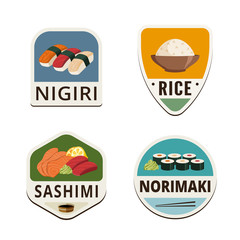 Japanese cuisine Flat labels shields design vector logo template
