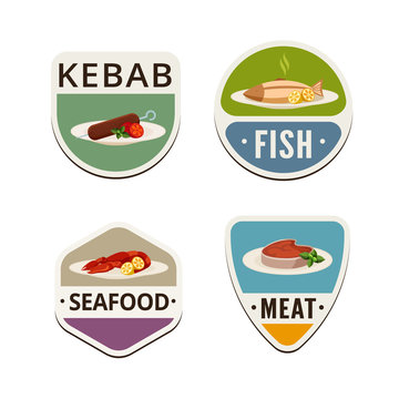 Food menu flat labels shields design vector logo templates. ..Me
