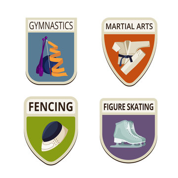 Sport Fitness Gymnastics flat labels design vector logo template