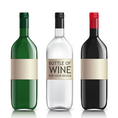 Realistic glass bottles empty transparent set