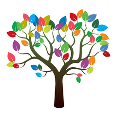 Tree and Color Leafs. Vector Illustration.