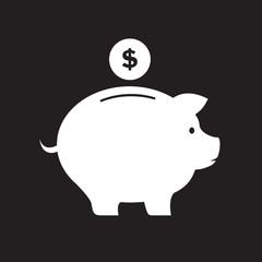 Illustration of piggy bank and coin.