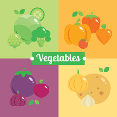 Different fruits and vegetables by colours.