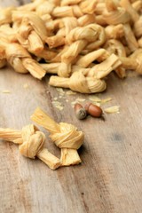Fototapeta premium dried bean curd on wood vintage
