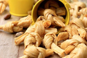 dried bean curd on wood vintage