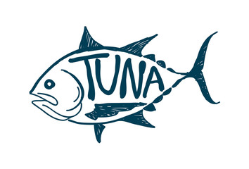 Draw tuna fish, vector