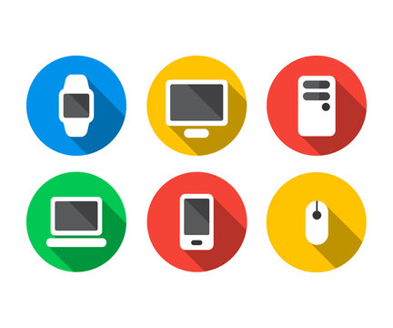 Flat icon set of technology devices