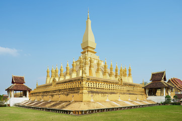 Exterior of the Pha That Luang stupa in Vientiane, Laos.