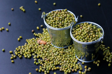 green beans dried on black background