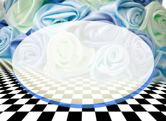 Delicate background with roses on a chess surface