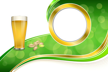 Background abstract green gold drink glass beer pistachios circle frame illustration vector
