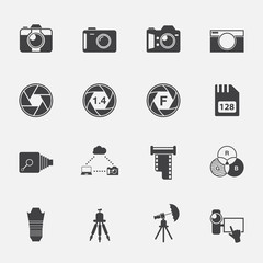 Camera and accessories icon set.