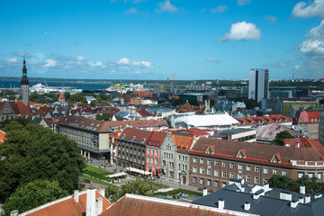 Scenic summer aerial panorama of the Old Town in Tallinn, Estonia