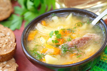 Soup with meat and vegetables