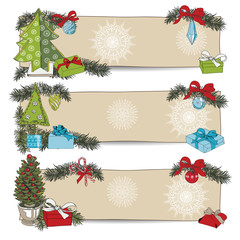 Hand drawn vintage Christmas banners Set. 