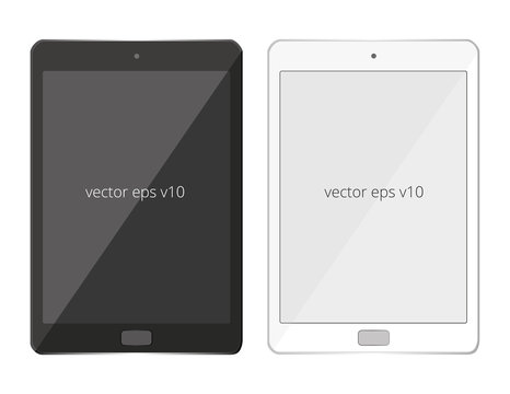 tablet pad white black vector mobile isolated, realistic illustration.