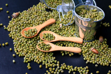 green beans dried on black background