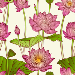 Obrazy  Wektor wzór - kwiaty lotosu