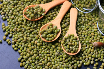 green beans dried on black background