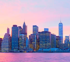 Papier Peint photo autocollant construction de la ville New York City, Manhattan au coucher du soleil
