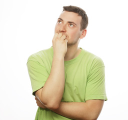 happy young man in green t-shirt