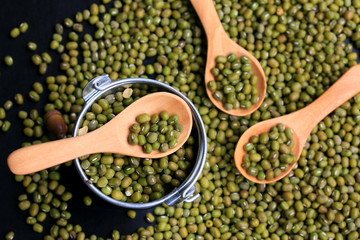 green beans dried on black background