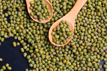 green beans dried on black background