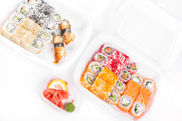 Sushi and roll set in plastic box
