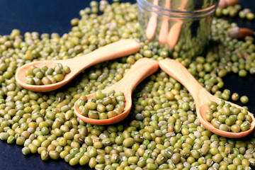 green beans dried on black background