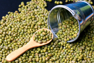 green beans dried on black background
