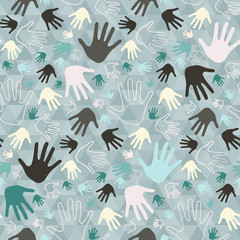 Palm Hand Seamless Vector Retro Pattern on Triangle Background