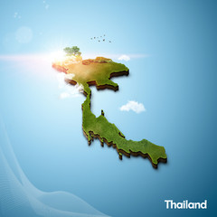 Realistic 3D map of Thailand