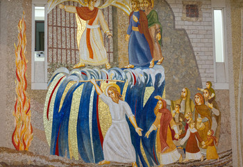 Fototapeta premium Cracow , Lagiewniki - The centre of Pope John Paul II. Mosaics on the church wall with biblical scenes