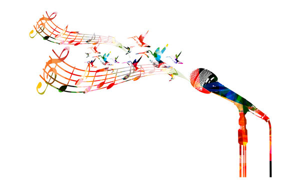 Colorful microphone with hummingbirds