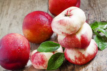 Pinnacle of ripe peach nectarine, selective focus