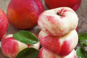 Pinnacle of ripe peach nectarine, selective focus
