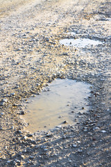 Puddle on rocky ground with copy space