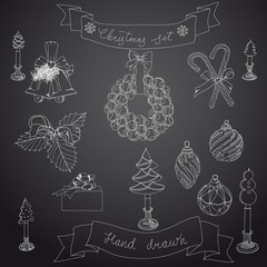 Vector hand drawn christmas set. 