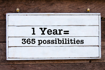 Inspirational message - One Year equal 365 possibilities