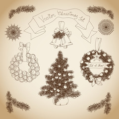 Vector hand drawn christmas set. 