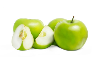 green apple with slice isolated on the white background